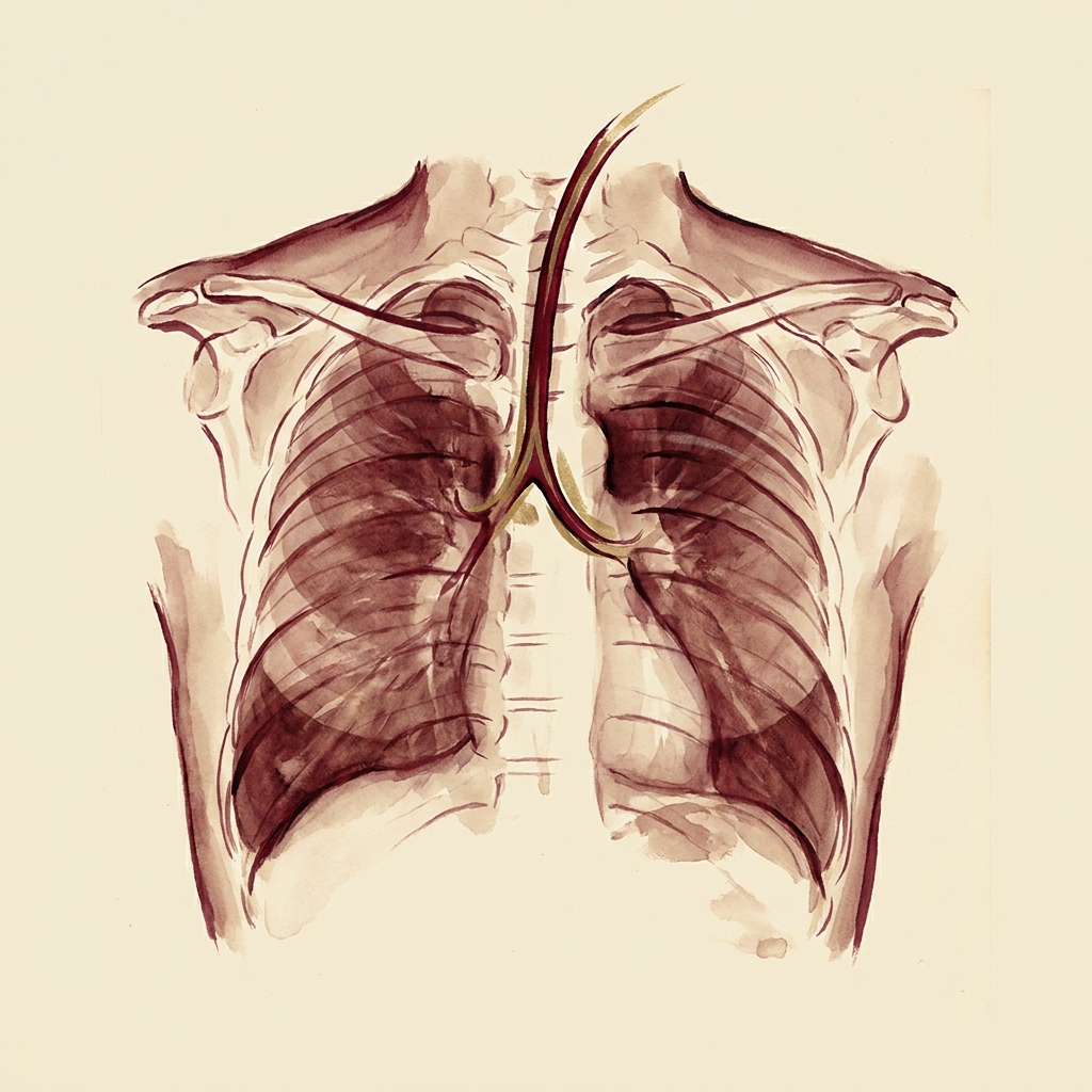 Painterly chest x-ray showing endotracheal tube placement